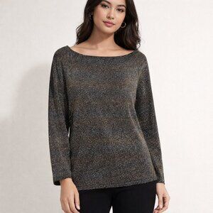 REISS Black Metallic Shimmer Long Sleeve Top